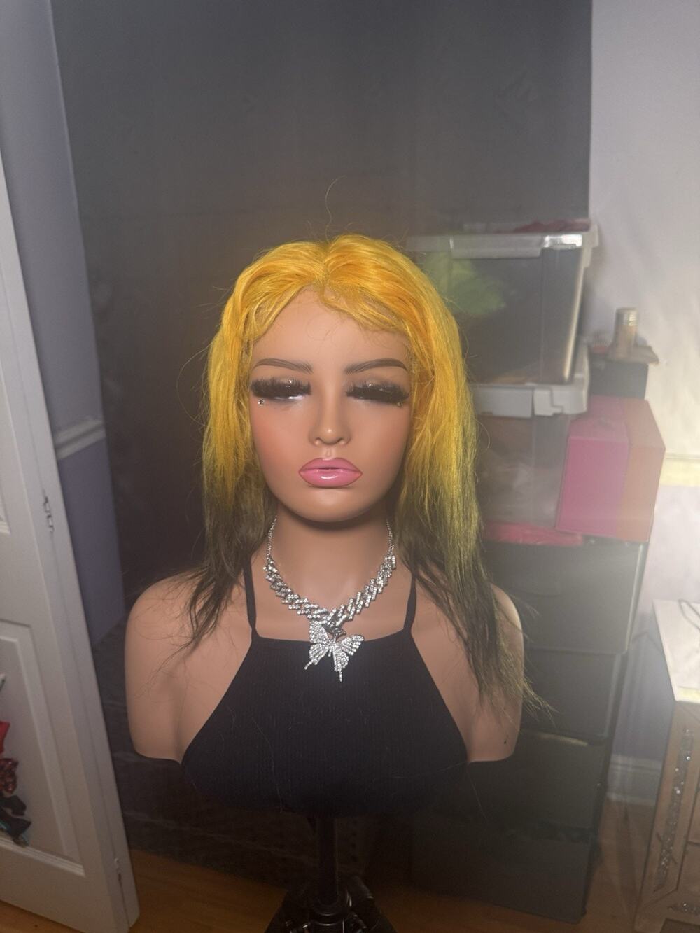 13x6 Human Hair Lace Front Wig Yellow / Orange & Dark Brown /black Ombré